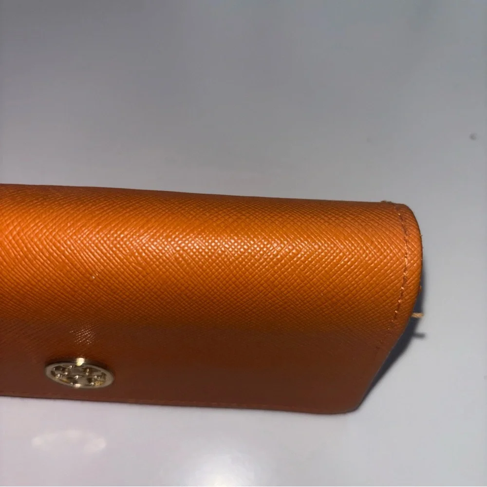 Tory Burch Triangle Eyeglass Case Orange Faux Leather
